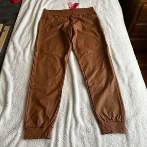 Commando Faux Leather Jogger Pants With Pockets Cocoa L NWT